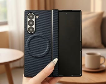 Carbon Fiber Magnetic Hinge Phone Case – Wireless Charging Bumper Cover for Galaxy Z Fold