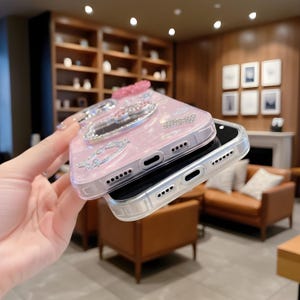 3D Kawaii Hello Kitty Mirror Glitter Phone Case for iPhone 17 16 15 14 13 12 Pro Max Shockproof Cover image 3
