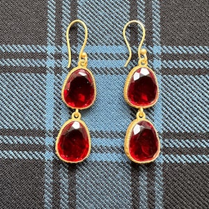 Vermeil Sterling silver and simulated ruby drop hook earrings