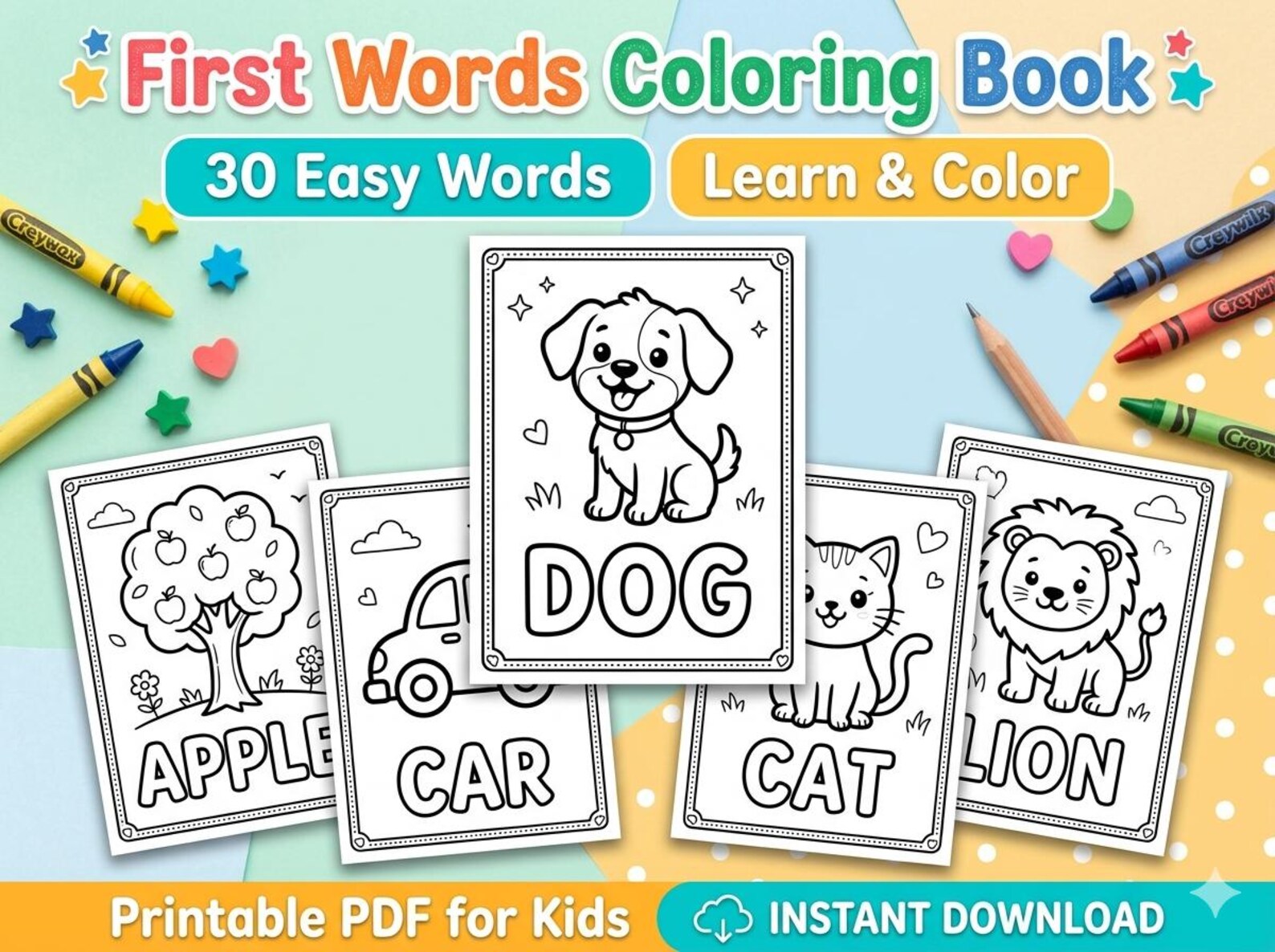First Words Coloring Book – Fun & Educational Activity Book for Kids - Etsy