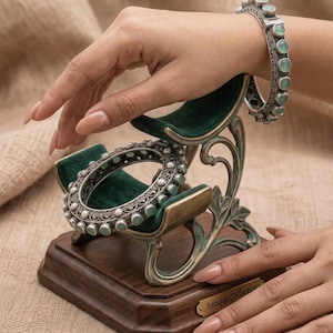 Oxidised Silver Green Stone Ethnic Kada, Traditional Indian Statement Bangles