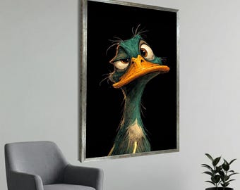 Funny Ostrich Portrait Wall Art, Black Background, Quirky Animal Canvas Print