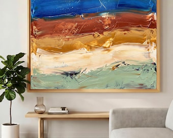 Blue Rust Abstract, Moody Layered Canvas Print | Horizontal Display