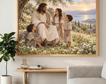 Jesus with Children Wildflower Christian - Jesus Wall Art