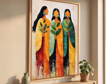 Abstract Woman Portrait Wall Art, Bohemian Neutral Canvas Print, Minimalist Feminine Decor