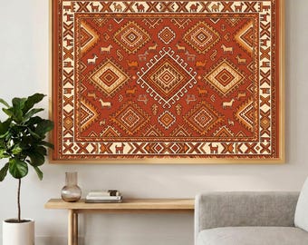 Southwestern Canvas Print, Terracotta Kilim Pattern Geometric Wall Art