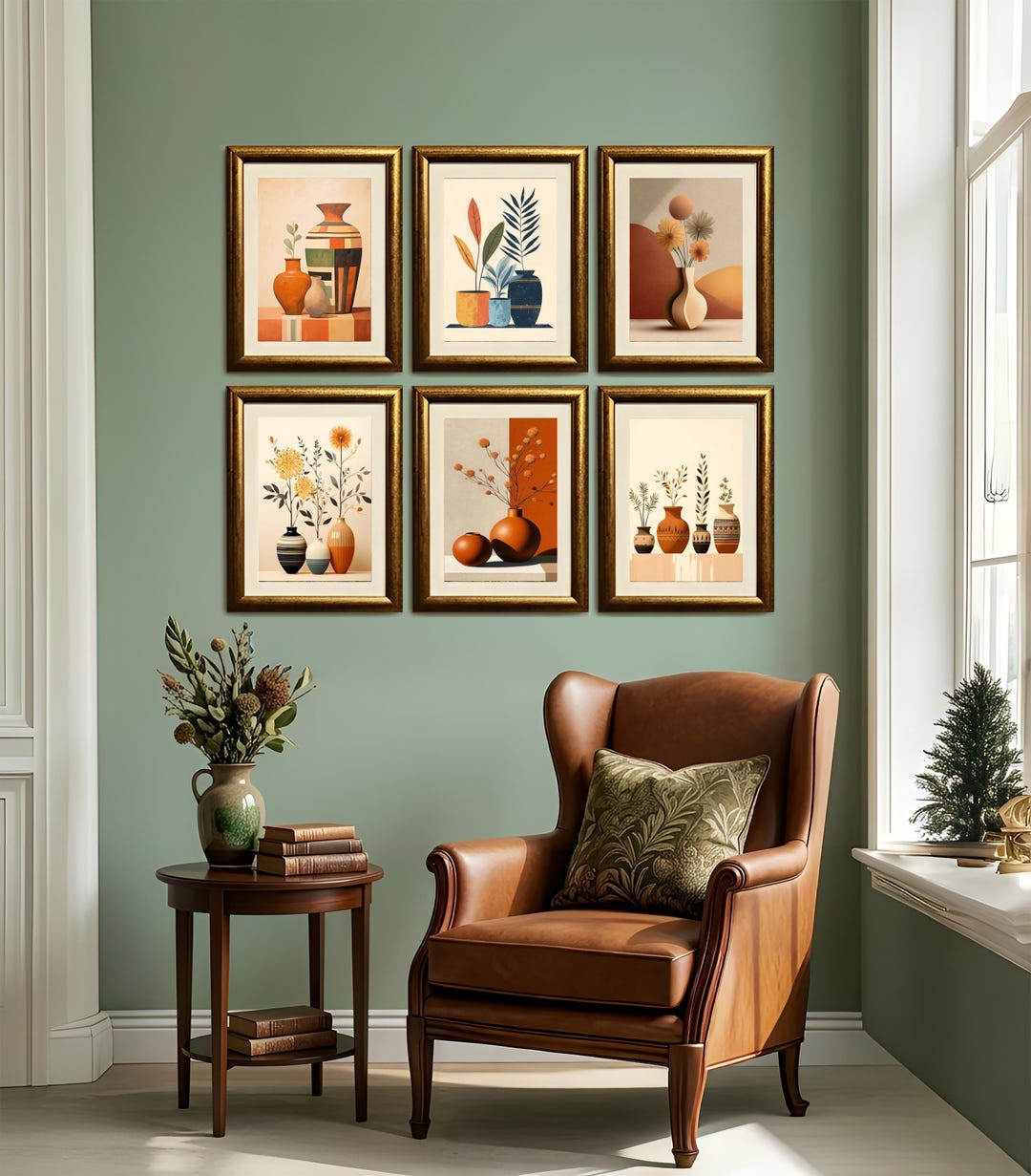 Mid Century Modern Wall Art Set of 6, Boho Terracotta Vase Prints ...