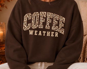 Retro Coffee Weather Sweatshirt, Cute Fall Sweatshirt, Fall Coffee Lover Gift, Leopard Print Shirt, Fall Graphic Tee, Cozy Autumn Crewneck