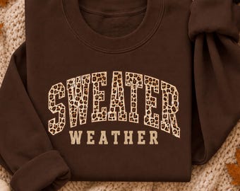 Retro Sweater Weather Sweatshirt, Cute Fall Sweatshirt, Fall Vintage Lover Gift, Leopard Print Shirt, Fall Graphic Tee, Cozy Autumn Crewneck