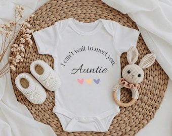 Pregnancy Announcement Bodysuit Auntie, I Can’t Wait to Meet You Auntie Baby Onesie, Surprise Gift for Best Aunt, Baby Reveal Outfit Auntie,