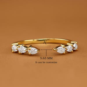 Open Gap Moissanite Wedding Band, Pear Shaped Moissanite Ring, 14K Gold Open Ring, Stackable Wedding Band, Spacer Ring, Bridal Matching Band
