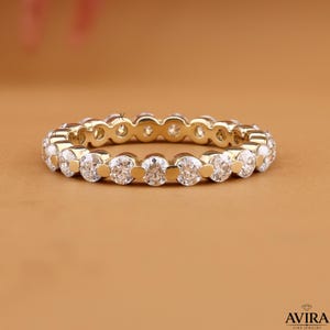 Volle Ewigkeit Runde Moissanit Diamant Ehering, 14K Gold Single Prong Band Floating Bubble Band stapelbar Band passende Band