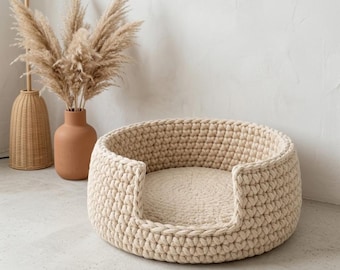 Haustierbett Häkelanleitung PDF | Chunky Rope Katzenbett, Hundebett häkeln Muster, Instant Download