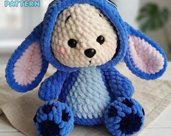 Hoodie Bär Häkelanleitung, PDF, Amigurumi Teddy Bär im Pullover Anleitung, Süßes Kawaii Tier Plushie, DIY Chunky Markt-Prep-Spielzeug