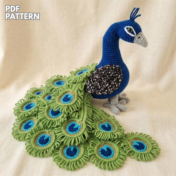 Peacock Crochet Pattern PDF | Regal Amigurumi Bird Tutorial | Elegant Plush Toy Guide | Loop Stitch Tail | DIY Decor & Handmade Gift