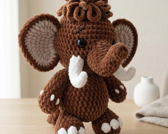 Mammut Häkelanleitung PDF | Barnaby Velvet Amigurumi-Tutorial | Fortgeschrittene Chunky Plush Toy Guide | DIY prähistorische Kinderzimmer Dekoration