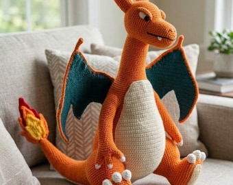 Großes Charizard Häkelanleitung PDF | Riesiger Anime Drache Amigurumi Tutorial | Plüschtier-Anleitung für Fortgeschrittene | Meisterklasse PDF Download