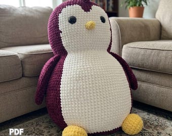 Riesen Pinguin Häkelanleitung, PDF Anleitung für ein grosses Chenille Kuscheltier, Amigurumi Häkelanleitung, DIY Tier Bodenkissen