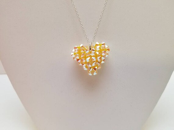 Swarovski Crystal Puffy Heart Pendant 4mm Bicones In Yellow - Swarovski Woven Heart Pendant Swarovski Crystal Puffy Heart Pendant 4mm Bicones In Yellow - Swarovski Woven Heart Pendant