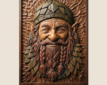 Dwarf King Relief STL File, Fantasy Viking Wood Carving 3D Model (Digital Download)
