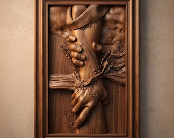 Hands on Cross 3D Relief STL File | CNC Wood Carving Religious Art (Digital Download)