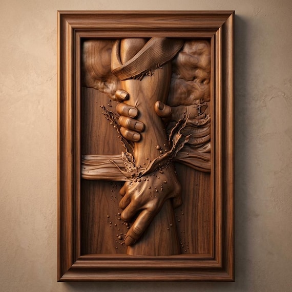 Hands on Cross 3D Relief STL File | CNC Wood Carving Religious Art (Digital Download)
