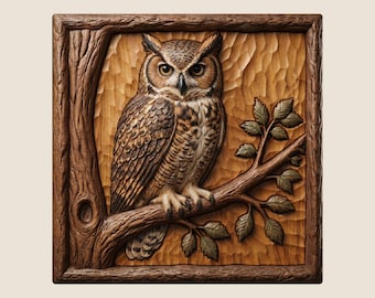 Owl 3D Relief STL File | CNC Wood Carving | Wildlife Wall Art (Digital Download)