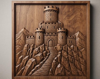 Medieval Castle Relief CNC File, Fantasy Fortress Wood Carving Model (Digital Download)