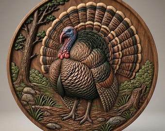 Wild Turkey Relief Carving STL, Wildlife CNC Wood Carving 3D Model (Digital Download)