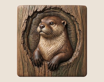 Otter 3D Bas Relief STL File for CNC Router Wildlife Wood Carving Wall Decor