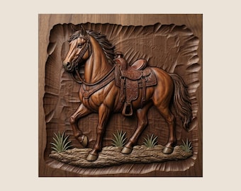 Horse Relief STL File, Wood Carving 3D Model, Western Saddle Art (Digital Download)