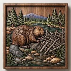 Beaver Dam Relief Carving STL, Wildlife River Wall Art (Digital Download)