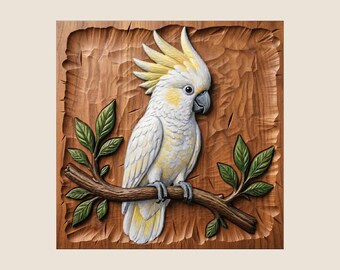 Cockatoo Relief Carving STL File, Tropical Bird Wall Art (Digital Download)