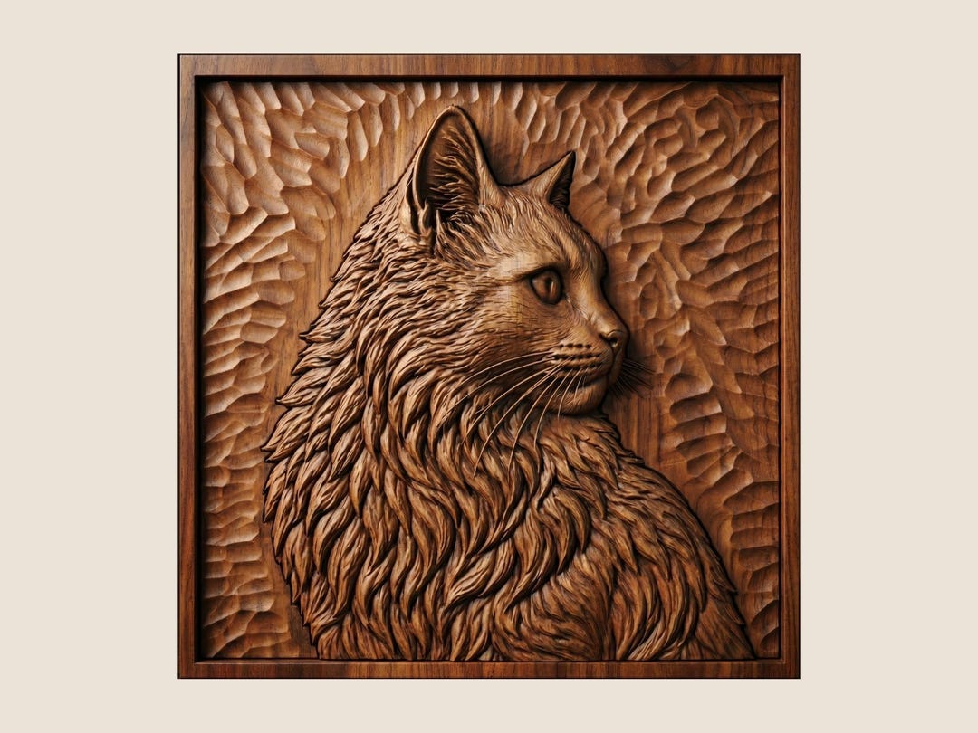 Cat 3D Bas Relief STL File for CNC Router Wood Carving Wall Decor - Etsy
