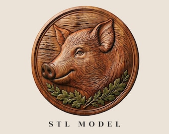 Pig 3D Bas Relief STL File for CNC Router Wood Carving Rustic Wall Decor