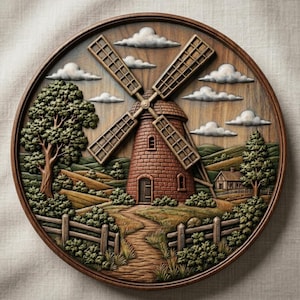 Dutch Windmill Relief Carving STL, Farmhouse Landscape Wall Art (Digital Download)
