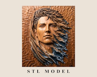 Abstract Face STL File, Modern Wood Carving 3D Model (Digital Download)