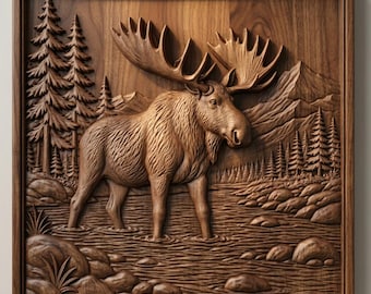 Moose Relief Wall Art STL, CNC Wood Carving 3D Model, Wildlife Decor (Digital Download)