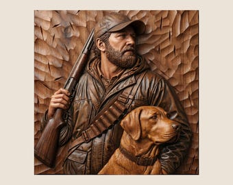 Hunter Dog Relief Carving STL File, Realistic Wood Carving Art (Digital Download)