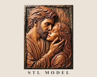 Romantic Couple Relief Carving STL File, CNC Wood Art Model (Digital Download)