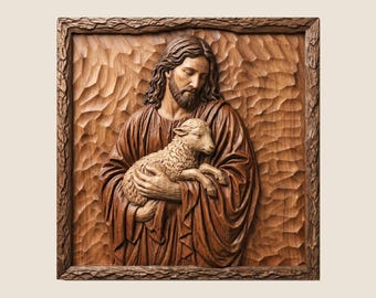 Jesus Good Shepherd Wood Carving Relief STL File (Digital Download)