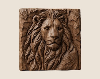 Majestic Lion Head Relief STL, CNC Wood Carving File, Wildlife Wall Art (Digital Download)