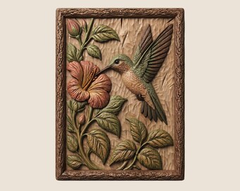 Hummingbird Floral Relief Art Carving (STL File)