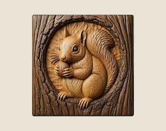 Squirrel 3D Bas Relief STL File for CNC Router Woodland Wood Carving Decor