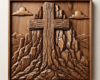 Christian Cross Relief CNC File, 3D Wood Carving Model, Faith Wall Art (Digital Download)
