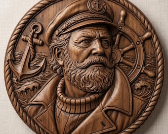 Sea Captain Relief CNC File, Nautical Sailor Wood Carving Model (Digital Download)