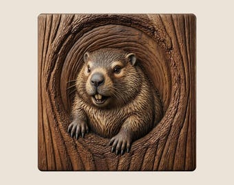 Beaver Relief Wall Art, Realistic Wildlife Wood Carving (Digital Download)
