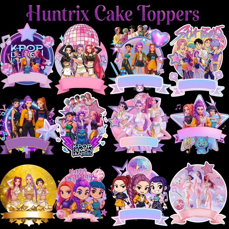 Huntrix Topper K-pop Demon Hunters Cake Topper Bundle | 12 Editable Huntrix PNG ...
