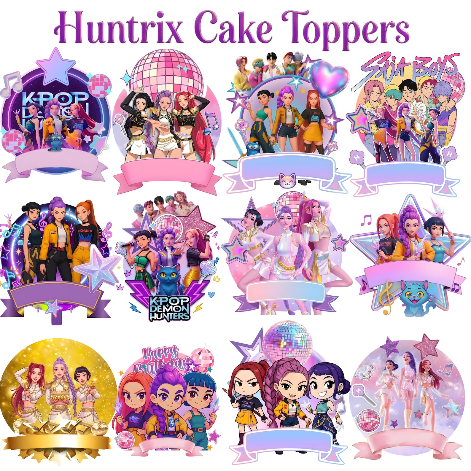 Huntrix Topper K-pop Demon Hunters Cake Topper Bundle | 12 Editable Huntrix PNG ...