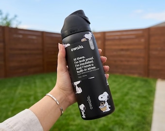 Snoopy Inspired Insulated Owala Bottle | 32oz Leak-Proof Stainless Steel Tumbler | Cute Character Travel Bottle | Gift for Snoopy Lovers